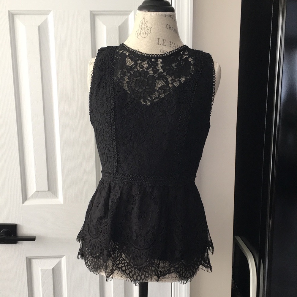 White House Black Market Black Lace Peplum Top